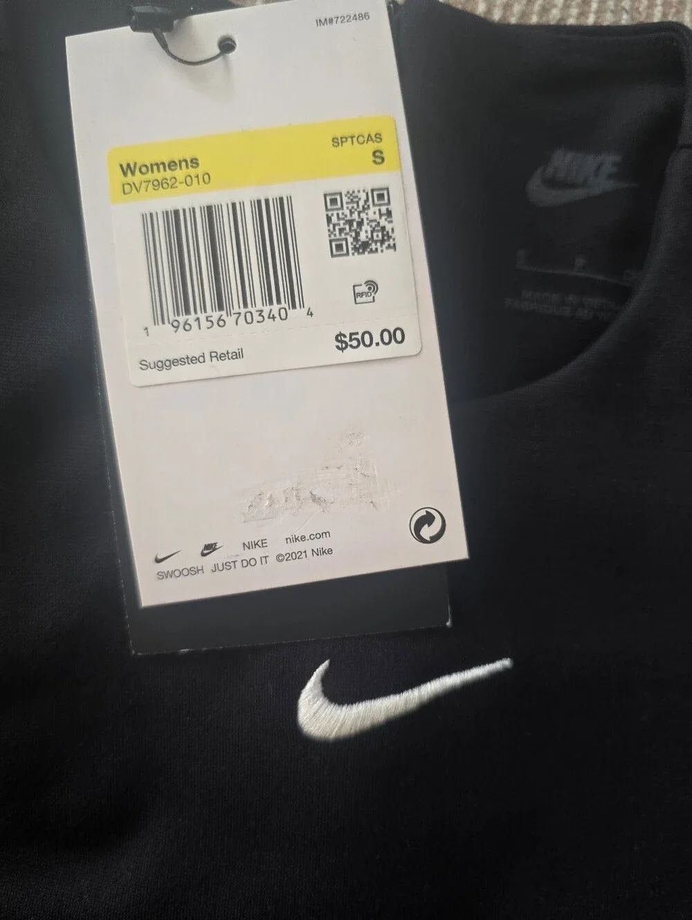 Nike Black Short Sleeve Cutout Crop Top with White Swoosh